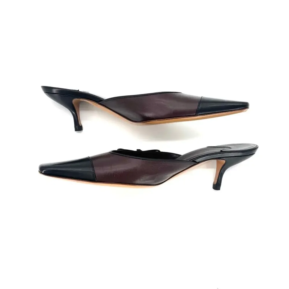 Vintage Chanel Karl Lagerfeld Era Bow CC Logo Cap Toe Kitten Heel Mules 37
